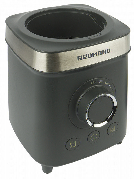 The front part of the blender is equipped with a speed regulator and buttons for selecting operating modes. From left to right the following buttons are located: a button that turns on the main mode and the self-cleaning function; a button to activate the pulse mode and a button to activate the ice crushing mode.