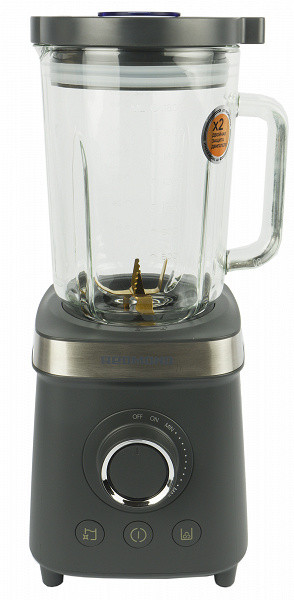 The Redmond BS410 blender has a stable base made of black plastic with a metal edging on top. Assembled into a single structure, it has an impressive appearance, especially thanks to the large jug.