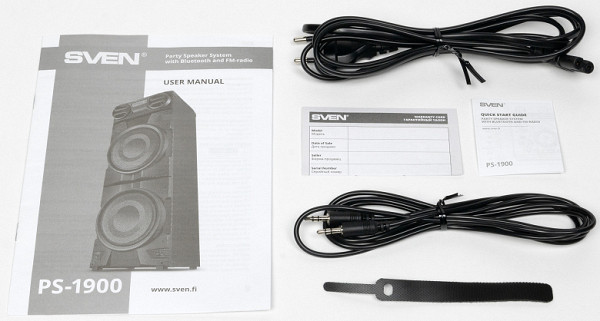 The delivery set includes the device itself, a network cable 2 meters long, as well as an audio cable with mini-jacks for wired connection to sound sources, also 2 meters long. In addition, the kit includes documentation. The cables are made at a high level of quality — they are not too thin, flexible and inspire confidence in their reliability.