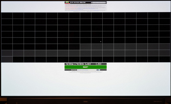 When the vertical scan frequency was set to 120 Hz, no frame drops were detected on the Haier TV — tested with a special Blur Busters test (TestUFO).