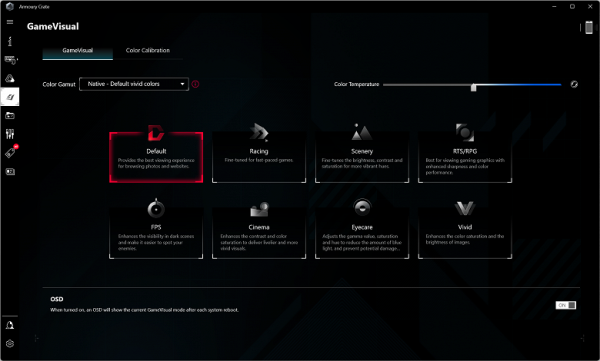 Game Visual contains presets for different image display styles.