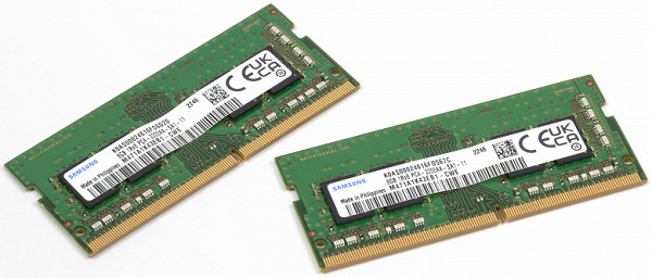 The machine has 16 GB of DDR4-3200 RAM in the form of two 8 GB SO-DIMM Samsung M471A1K43EB1-CWE models. RAM operates in dual-channel mode.