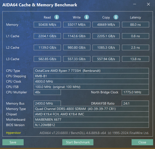 Maibenben X677 16 GB DDR5-4800 (dual channel mode)