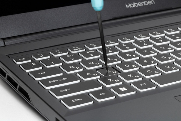 The keyboard of this laptop is membrane and full-size. It supports independent click processing (n-key rollover), which means it can respond to any number of simultaneously pressed buttons. The vertical key travel is 1.6mm, but tactile feedback is crisp and the keyboard feels comfortable. Changes in the layout compared to the desktop version are minimal.