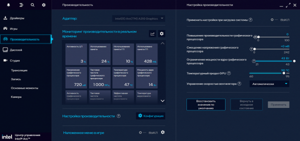 Настройки управления частотами и лимитами