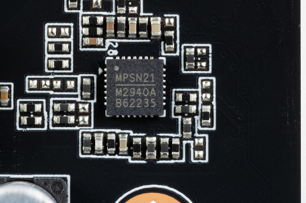 The core power converter uses very expensive DrMOS transistor assemblies — MP86956 (Monolithic Power Systems), each of which is rated for a maximum of 50 A.