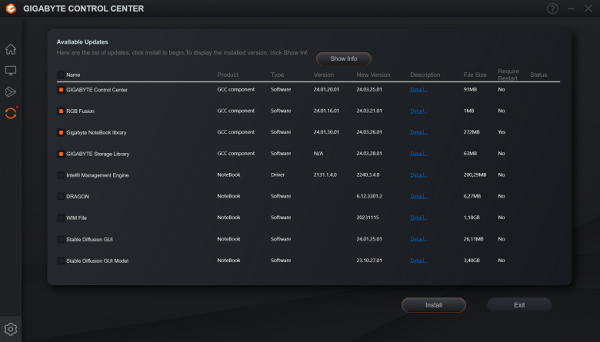 Clicking on the gear in the lower left corner of the utility window will allow you to control some general functions, including autoloading of the Gigabyte Control Center at system startup.