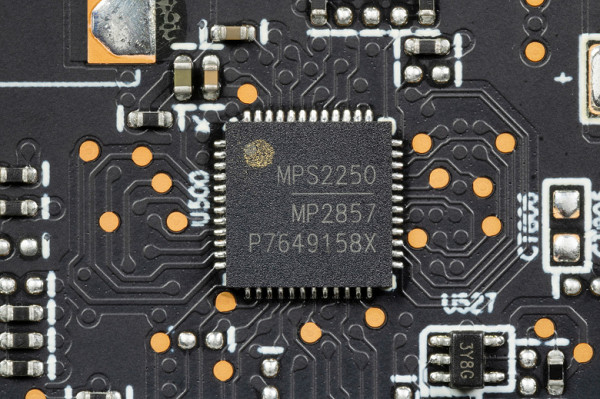 The 2 power phases of the memory chips are managed by the MP2856 PWM controller from the same manufacturer.