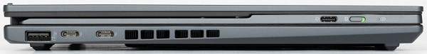 On the left are a USB 3.2 Gen 2 Type-A port, two Thunderbolt 4 and a cooling system output grille.