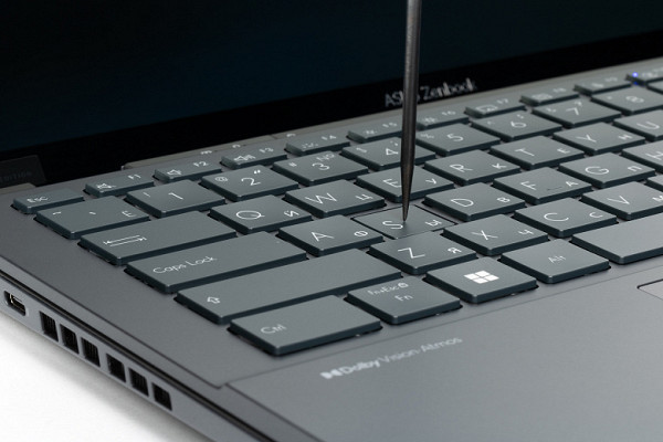 The keyboard has a small (1.4 mm) but distinct key travel.