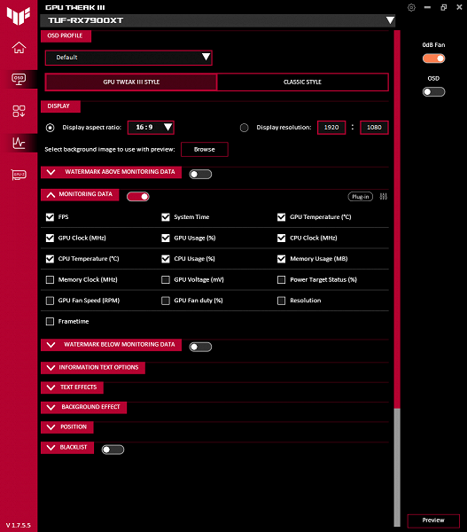 OSD Profile Settings