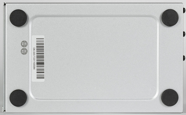 At the bottom, attention is drawn to the product barcode and four rubber supports.