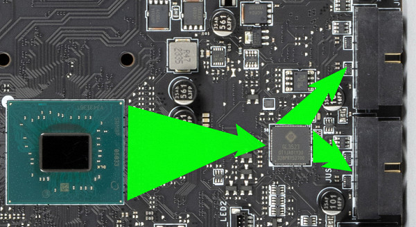 on the motherboard (each with 2 ports);
4 USB 2.0/1.1 ports: all implemented via Genesys Logic GL850 controller
