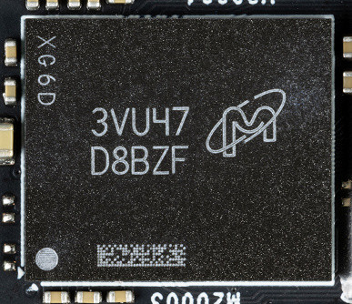 The card is equipped with 16 GB of GDDR6X SDRAM memory, which is located on the front side of the printed circuit board in 8 chips of 16 Gbit each. Memory chips from Micron (model MT61K512M32KPA-24 / D8BZF) are designed to operate at frequencies up to 3000 MHz (equivalent to 24000 MT/s).