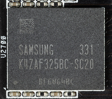 The video card is equipped with 16 GB of GDDR6 SDRAM memory, located on the front side of the PCB in eight chips of 16 Gbit each. The used Samsung memory chips (K4ZAF325BC-SC20) are designed for a nominal frequency of 2500 MHz (20000 MHz effective).