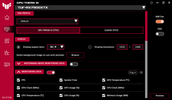 OSD Profile Settings