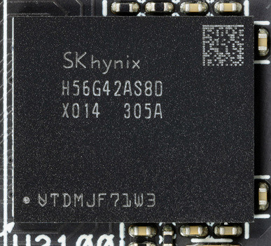 The card is equipped with 8 GB of GDDR6 SDRAM, located in four 16 Gb chips on the front side of the printed circuit board (PCB). The SKhynix memory chips (model H56G42AS8DX014) have a nominal operating frequency of 2500 MHz (effective 20000 MHz).