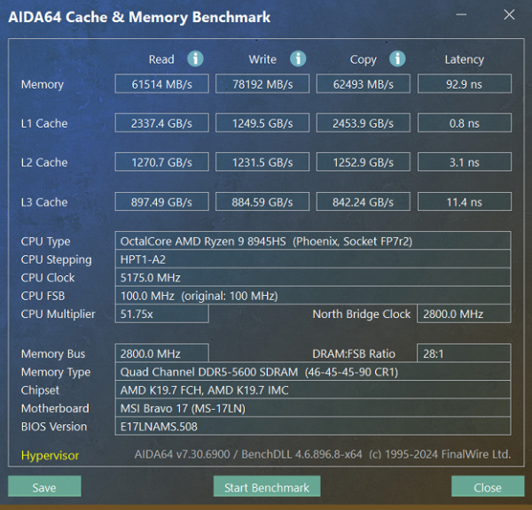 MSI Katana A17 AI B8VG (16 GB, dual-channel mode)