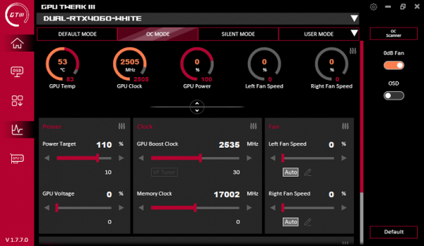 OC Mode Preset Panel