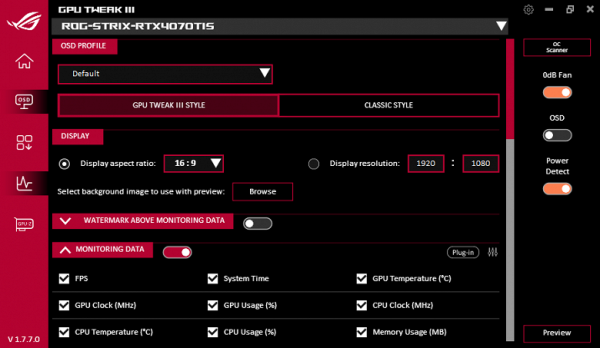 OSD Information Settings Panel