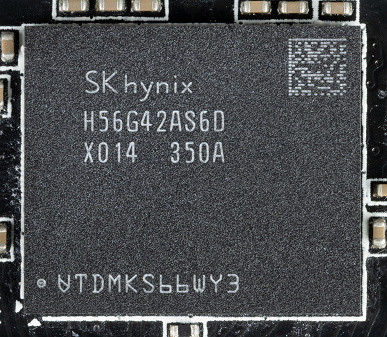 The graphics card is equipped with 8 GB of GDDR6 SDRAM memory, located in 4 chips of 16 Gbit on the front side of the printed circuit board (PCB). The memory modules are manufactured by SK hynix (H56G42AS6DX014) and are designed to operate at a nominal frequency of 2250 MHz (effective frequency 18000 MHz).