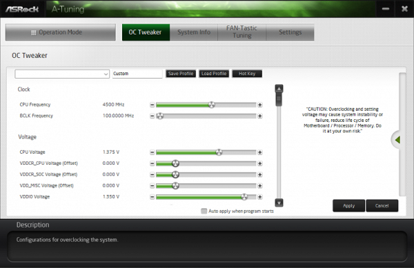 Software manual overclocking panel (without the need to reboot the PC)