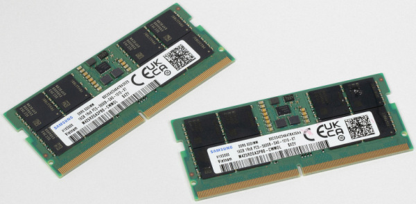 Dizüstü bilgisayar, çift kanal modunda çalışan ve iki adet 16 GB SO-DIMM DDR5-5600 modülünden (Samsung M425R2GA3PB0) oluşan 32 GB RAM ile donatılmıştır.