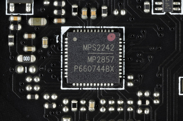 Each phase of the VCore and SoC has a transistor assembly MP87670 from MPS (up to 70A).