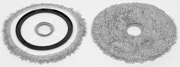 Round wipes for wet cleaning have a very long pile, designed to improve the quality of washing. They are attached to plastic plates using Velcro.