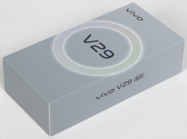 The Vivo V29 smartphone comes in a hard cardboard packaging with a stylish, discreet design.