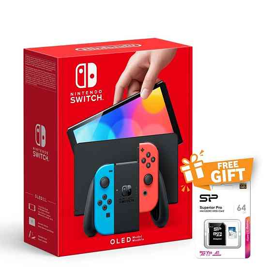 NINTENDO SWITCH OLED (WITH NEON BLUE/RED JOY-CON) + FREE 64GB HIGH SPEED MICRO SD 