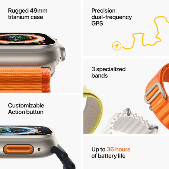 Apple Watch Ultra Titanium 49mm GPS + Cellular - Orange Alpine Loop Medium  - изображение 7