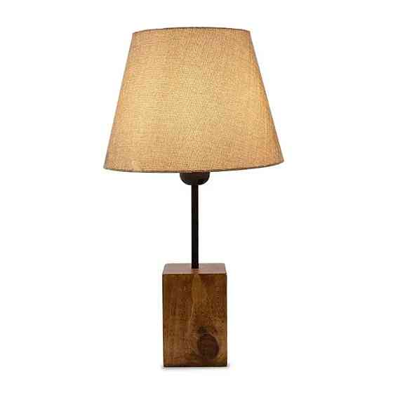 Table wooden Lamp PWL-0106 pakoworld Ε27 with beige pvc shade D14-22x41cm Gazimağusa