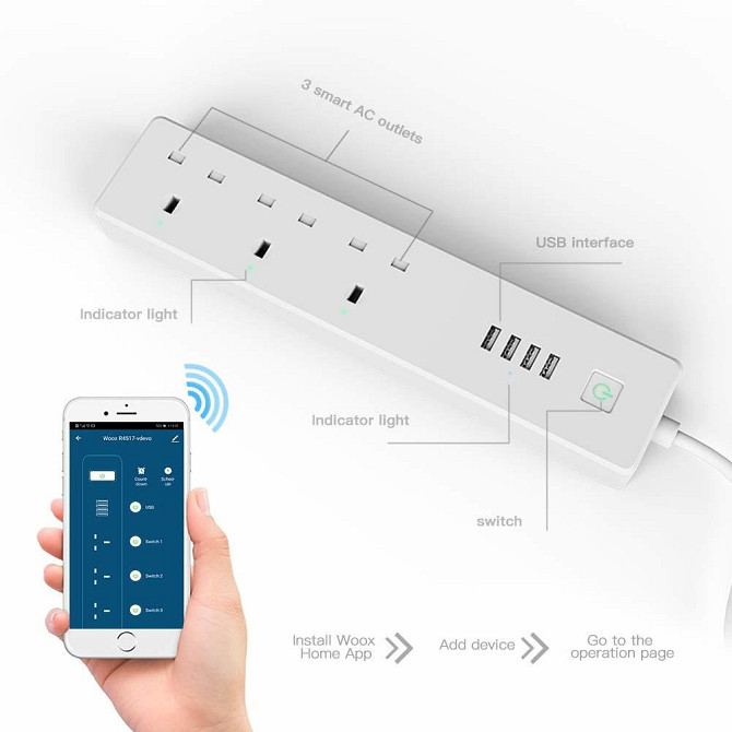 WOOX R4517 WI-FI SMART POWERSTRIP 3XUK & 4XUSB 4A Gazimağusa - изображение 2