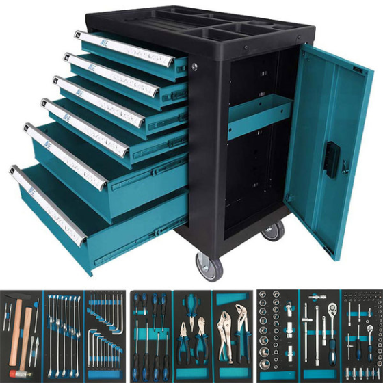 BORMANN PRO 6 Shelves drawer roller tool cabinet with side door & 120 CR-V TOOLS 