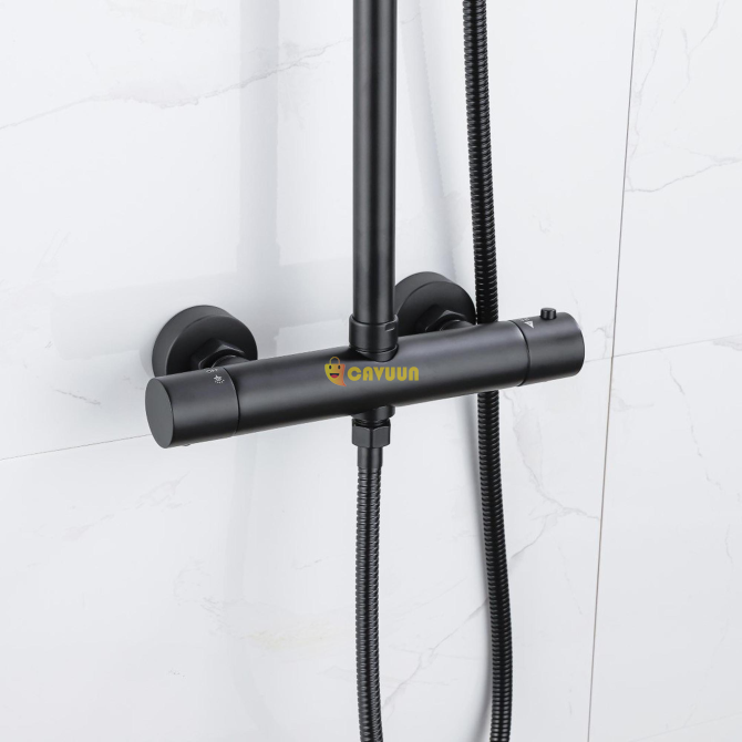 Fortifura Calvi Thermostatic Rain Shower Set - 25cm - Round Head Shower-Rod Hand Shower-Matt Black Gazimağusa - photo 3