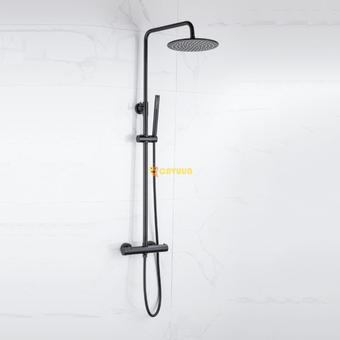 Fortifura Calvi Thermostatic Rain Shower Set - 25cm - Round Head Shower-Rod Hand Shower-Matt Black Gazimağusa - photo 1