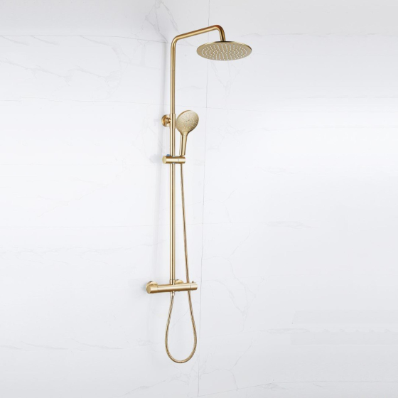 Fortifura Calvi Rain shower set - thermostatic-main shower 25cm-round hand shower-brushed brass PVD Gazimağusa