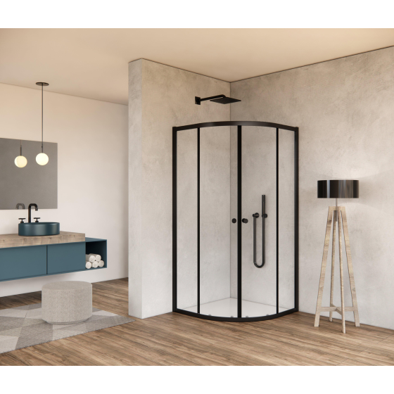 Saniclass Kay Shower cabin - 90x90x185cm - quarter round - clear glass - profile - matt black Gazimağusa