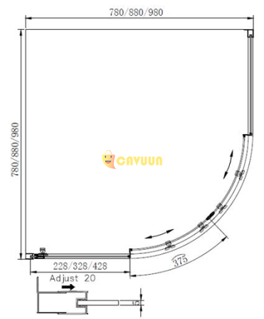 Saniclass Kay Душевая кабина - 90x90x185см - четвертькруглая - прозрачное стекло - профиль - матовый черный Gazimağusa - изображение 8