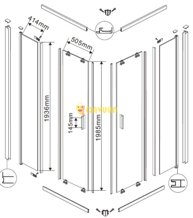 Saniclass Casus Душевая кабина - 100x100x200см - четвертькруглая - прозрачное стекло - профиль - черный матовый Gazimağusa - изображение 8