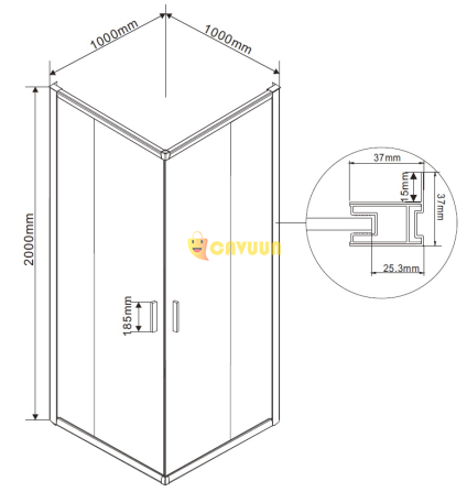 Saniclass Casus Душевая кабина - 100x100x200см - четвертькруглая - прозрачное стекло - профиль - черный матовый Gazimağusa - изображение 7