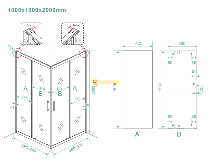 Wiesbaden Skyline corner entry cabin with 2 sliding doors 1000 x 1000 x 2000 x 8 mm nano clear glass Gazimağusa - photo 4