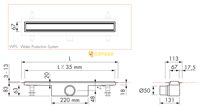 Низкий душевой лоток Easy Drain Modulo TAF - 90x6,7 см - с напольным фланцем - Гидрозатвор Gazimağusa - изображение 8