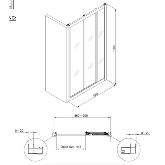 Nemo Start Profi sliding door - 86x195cm - installation size 86-90cm - clear safety glass 5mm Gazimağusa