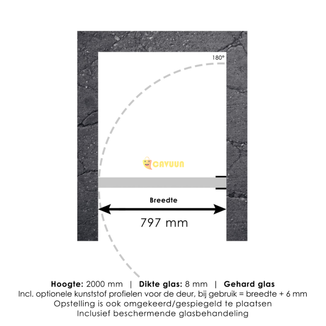 Brauer Create Niche door - 80x200cm - profileless - anti-limescale - 8mm safety glass - Brushed gold Gazimağusa - photo 5