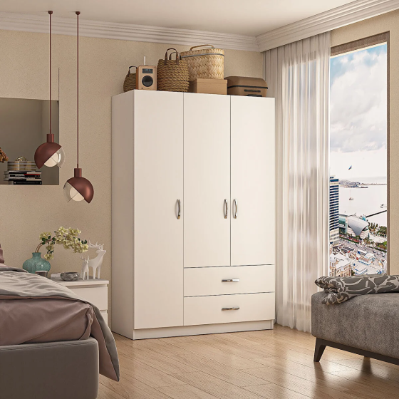 Dekorex MNT308-WHITE 3 Door 2 Drawer Eco Cabinet Istanbul