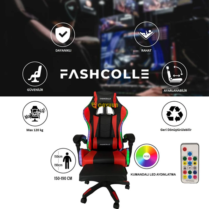 Fashcolle Red Star Illuminated - Massage Feature Gaming Chair Red-black Red Istanbul - photo 6