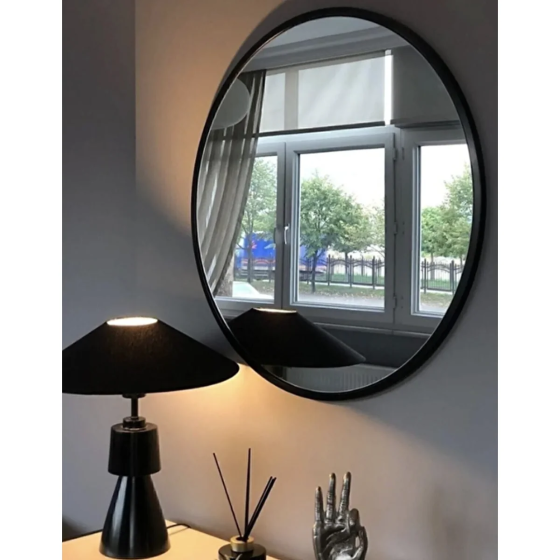 Weblonya Round Mirror 60 Cm Matte Shiny Black Istanbul