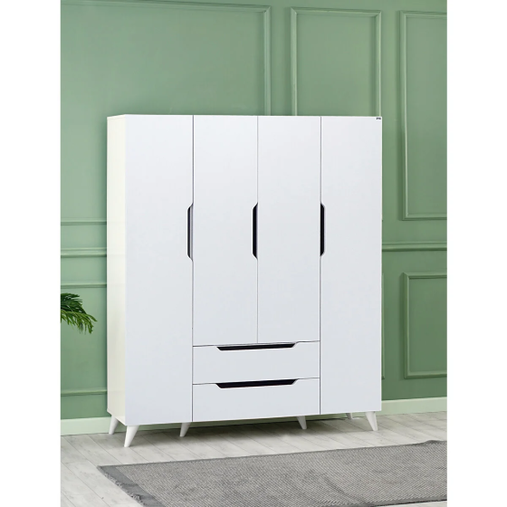 İpek Mobilya Fulya 4 Door 2 Drawer Cabinet Width 140 Cm White Legs Istanbul